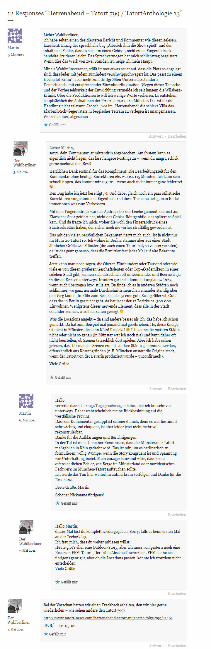 2019-01-30 Tatort 799 Herrenabend Kommentarspalte Ursprungsrezension