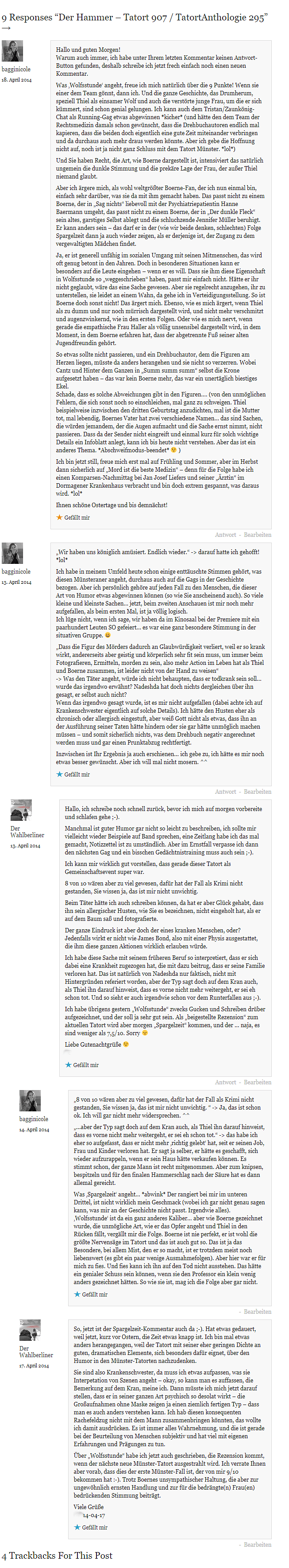 2019-03-28 Tatort 907 Der Hammer Kommentare Altrezension üa