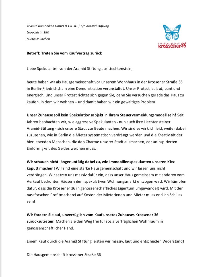 2019-05-26 Offener Brief an ARAMID