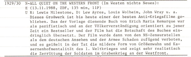 2020-10-09 FF 0103 Im Westen nichts Neues All Quiet on the Western Front USA 1929-30