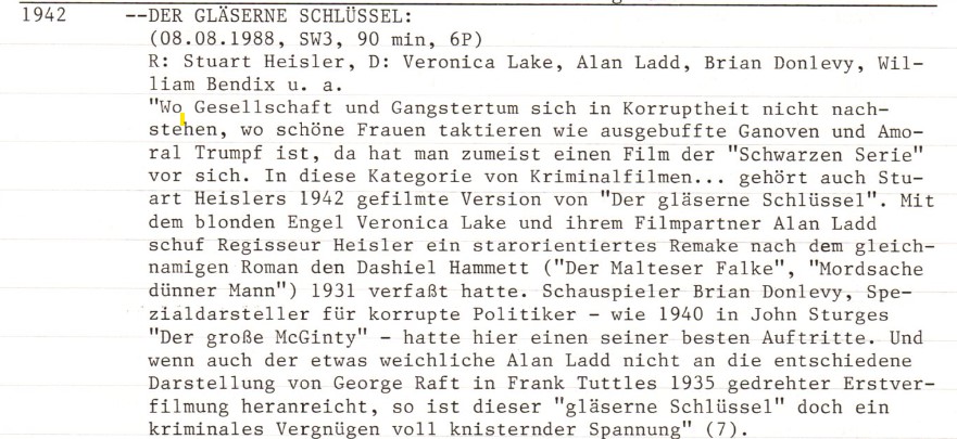 2020-11-16 FF 207 Der gläserne Schlüssel The Glass Key USA 1942 Text